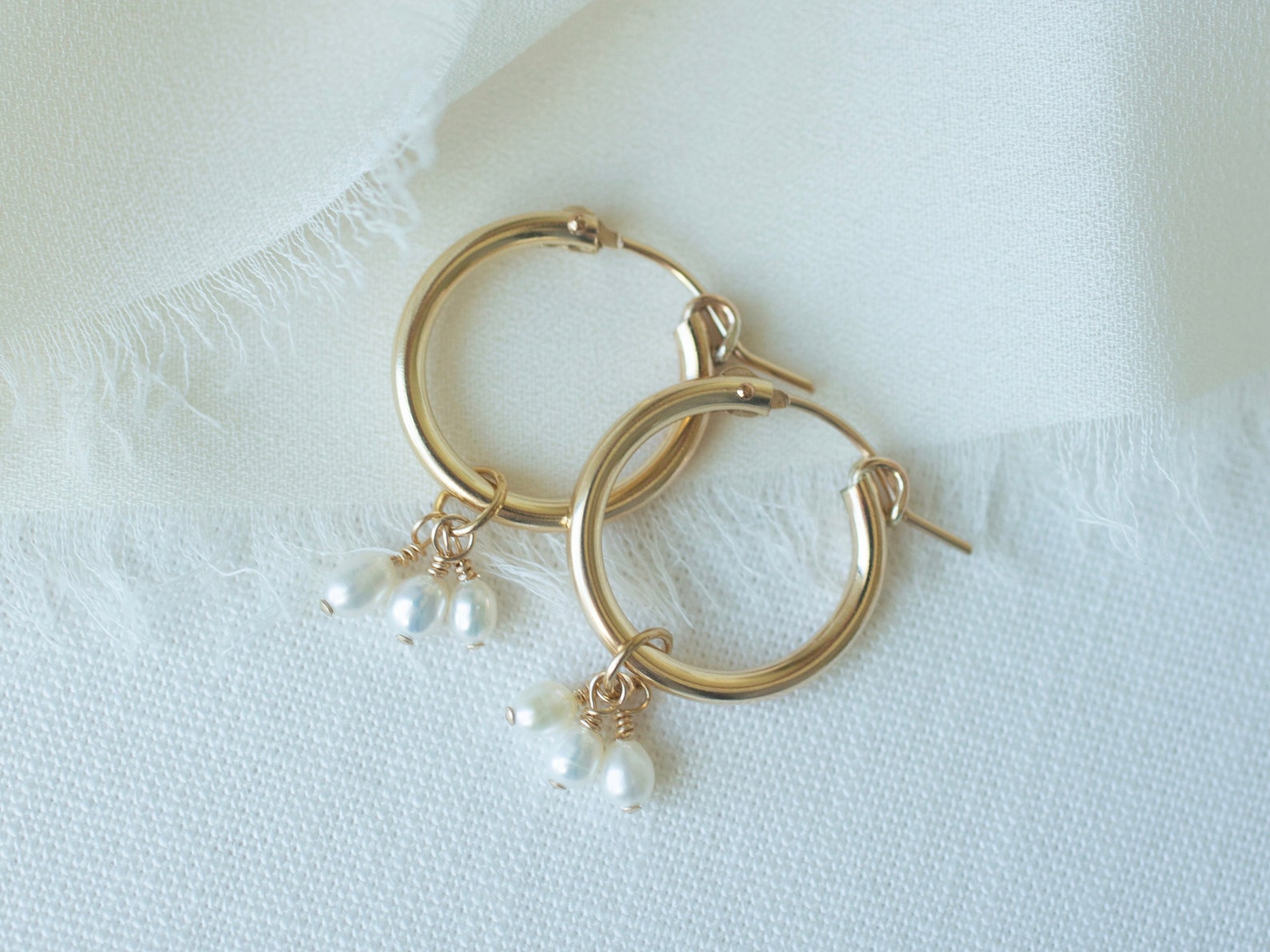 Trinity Pearl Hoops With Gold