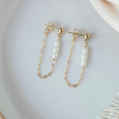 Women Gold Pearl Dangle Earrings
